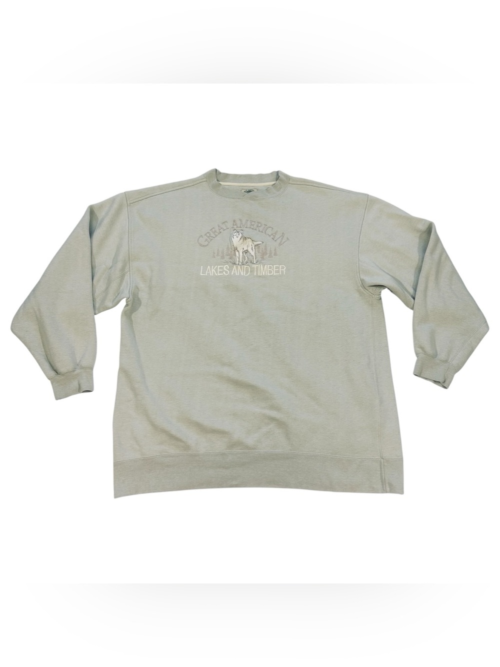 Great American Lakes & Timbers Men’s XXL Wolf Sweatshirt Fleece L/S Beige Y2K